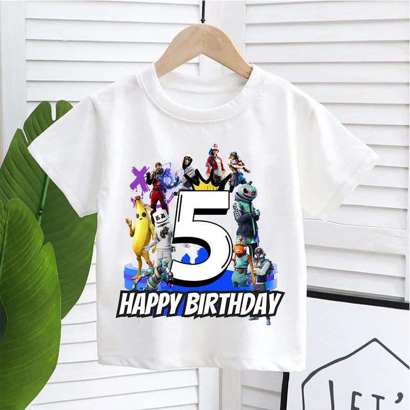 Fortnites Children Birthday Number T Shirt Girls Boys Summer Clothes Baby Cotton Tee Shirts Party Short Sleeve Tops Toddler Gift