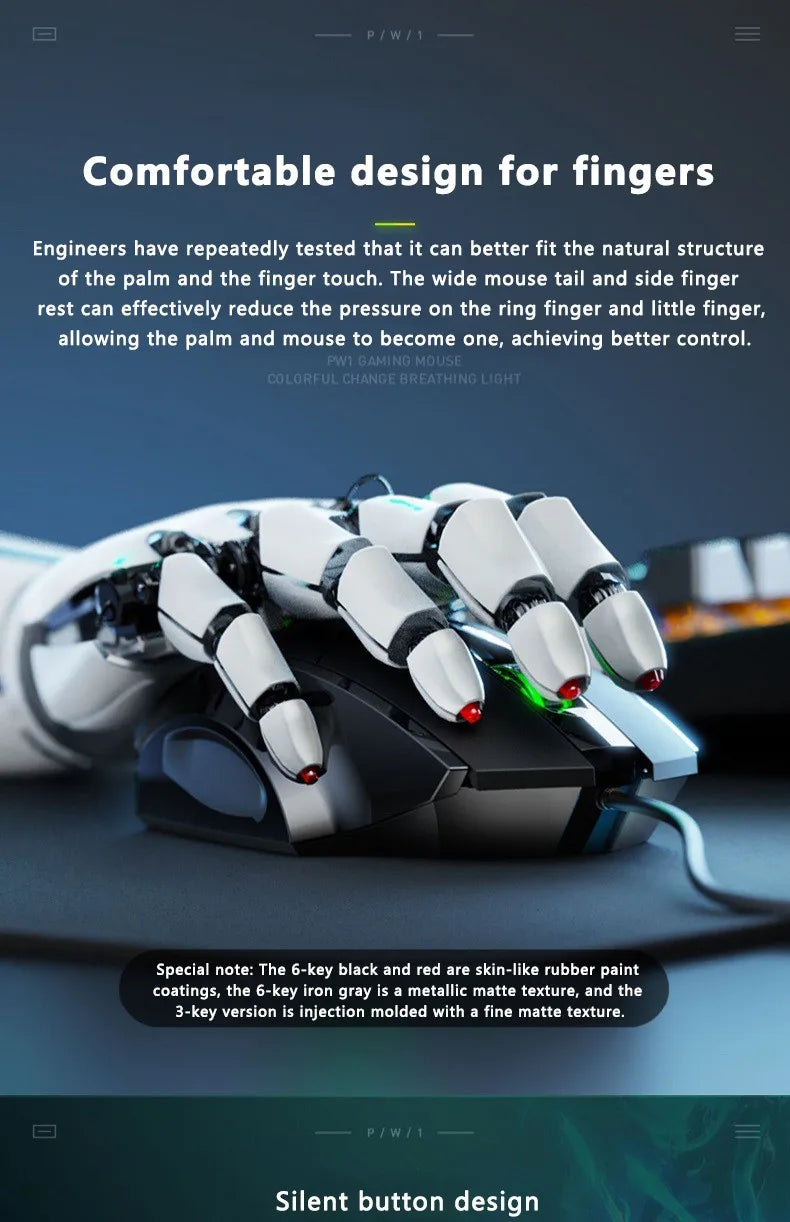 Káblová myš Inphic W1 Esports Gaming Mouse s programovateľnými makrami, nastaviteľným DPI a tichým chodom do kancelárie