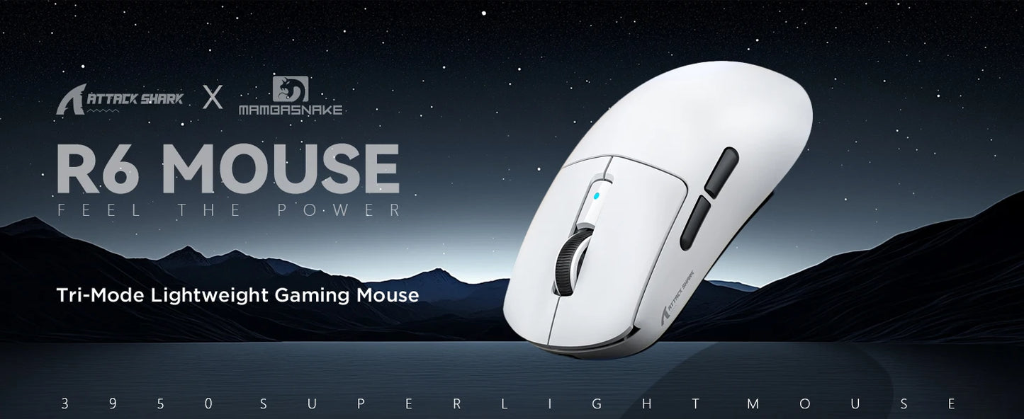 Attack Shark R6 leichte kabellose Gaming-Maus, Computermaus mit PAW 3950Max-Sensor, Nordic 52480 und 8KHz Polling