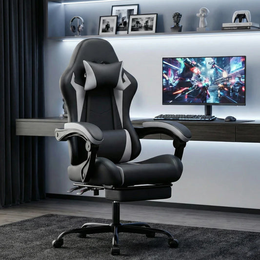 Ergonomic Gaming Chair with Lumbar Support, Adjustable Headrest, Footrest, Height Adjustable Office Gaming Chair for Adults