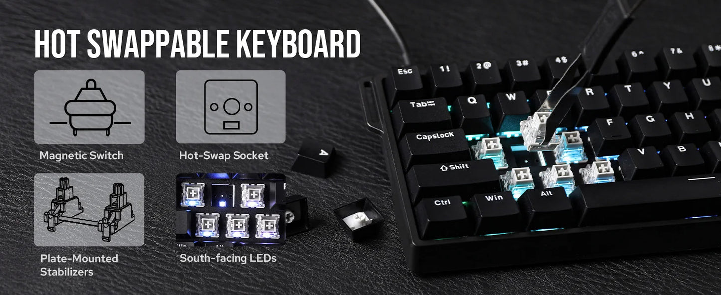 AULA WIN60 HE/WIN60 HE MAX 60% Hot-Swap Tray-Mount Structure Wired Mechanical Keyboard with Hall Effect Magnetic Switch