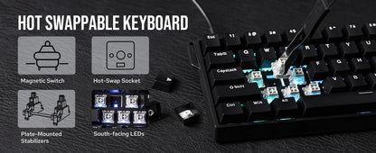 AULA WIN60 HE/WIN60 HE MAX 60% Hot-Swap Tray-Mount Structure Wired Mechanical Keyboard with Hall Effect Magnetic Switch