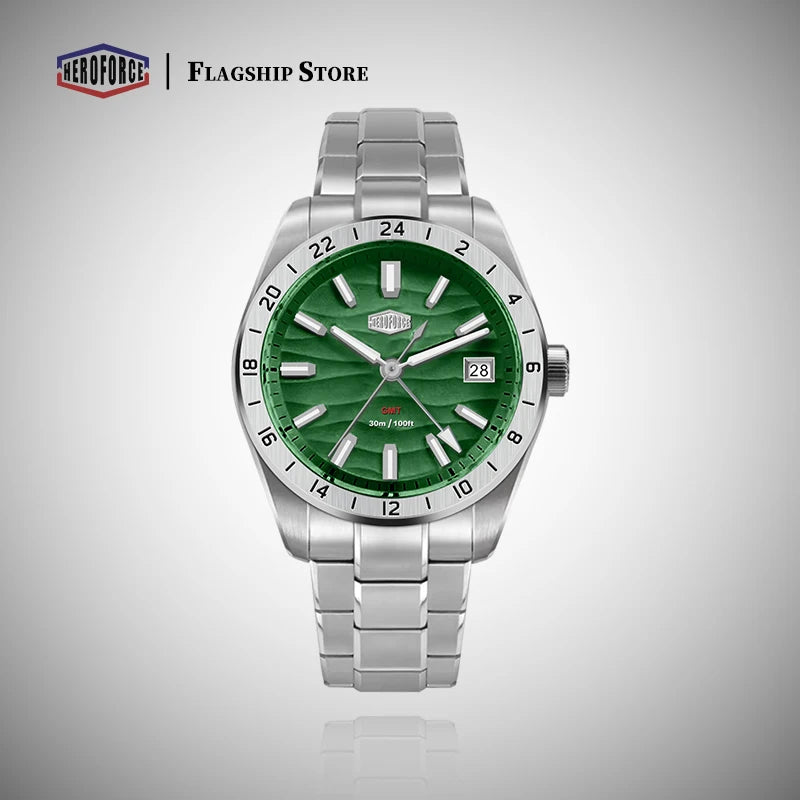 HEROFORCE Quality Original GMT Men Clock Waterproof Luminous Date Luxury Man Watch Stainless Steel Quartz Men's Watches Male