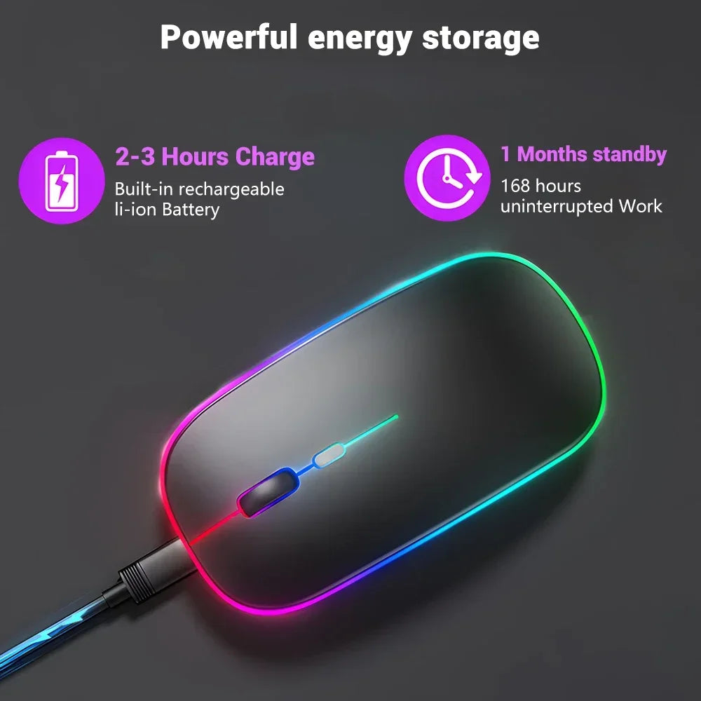 Безжична презареждаема мишка с два режима, съвместима с Bluetooth, 2.4G USB компютърна мишка за лаптоп, iPad, таблет и Notebook, геймърска мишка