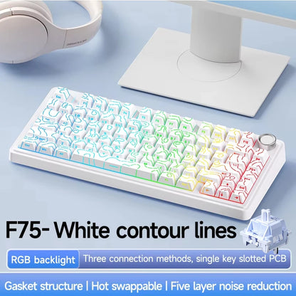 AULA F75Pro Wireless Gaming Mechanical Keyboard 75% Customized RGB Layout Gasket Mounted Side-engraving PBT Keycaps