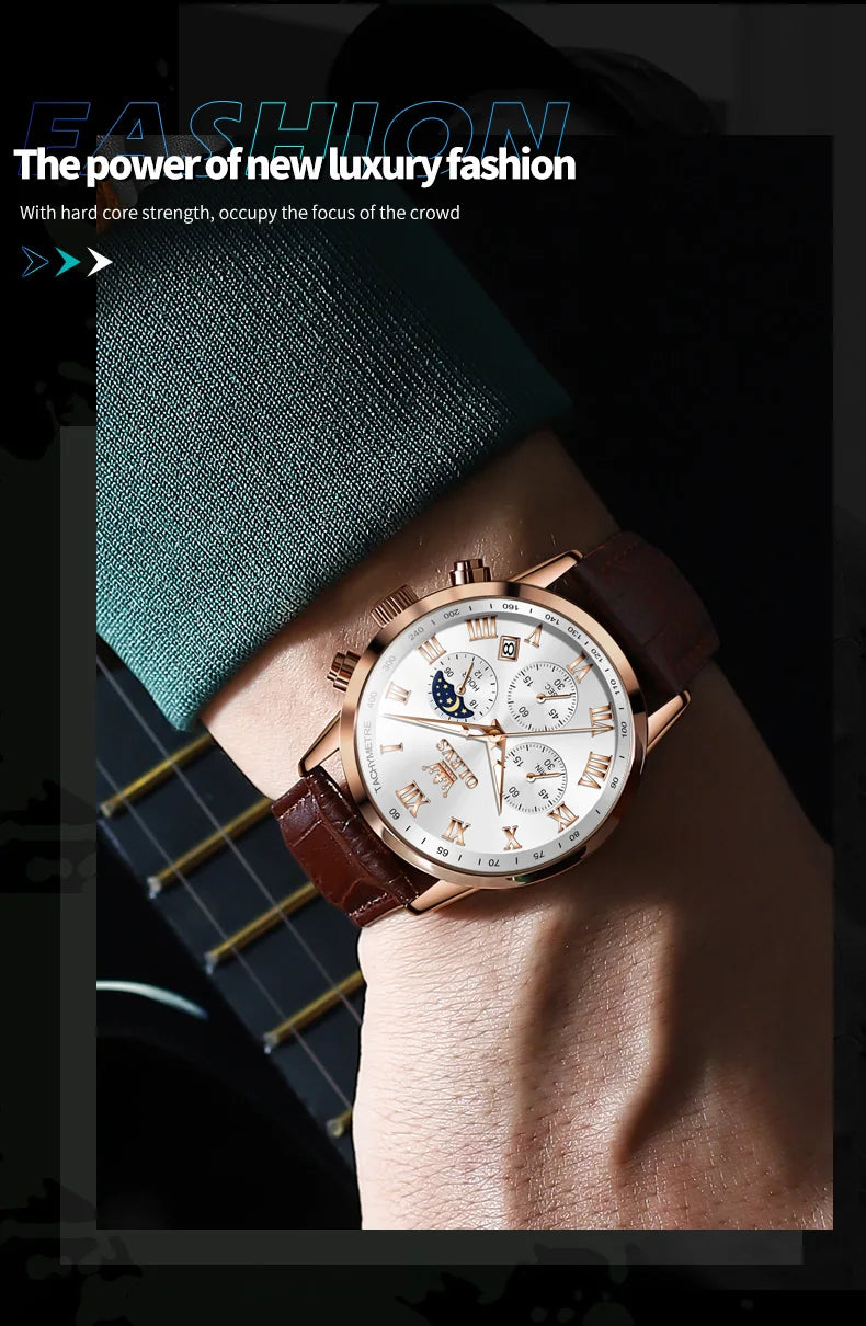OLEVS 5529 Top-Luxusmarke Herrenuhr wasserdicht leuchtend Edelstahl Mondphase Timing Code Uhr neue Quarz-Herrenuhr