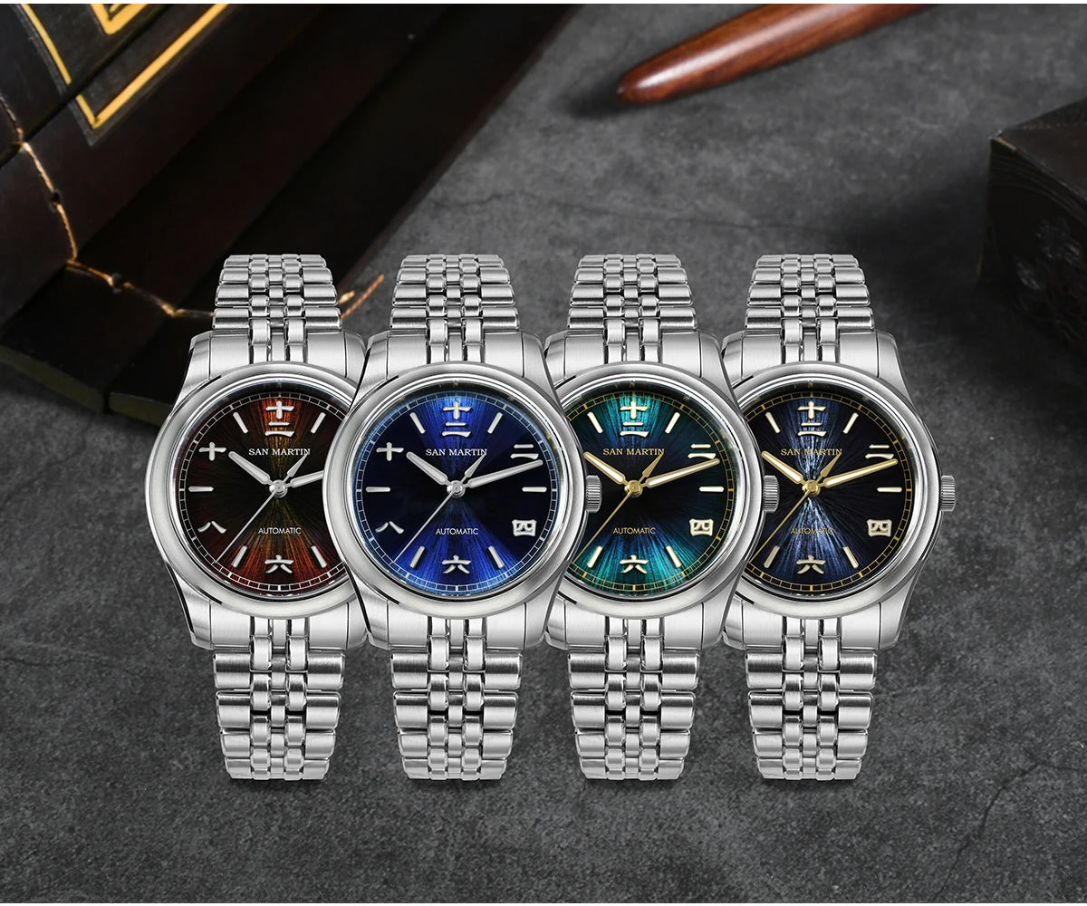 San Martin 39mm Enamel Sunray JianZhan Dial Men GADA Watch 90S5 Automatic BGW-X1 10Bar Sapphire 5-Link Bracelet SN0144CG