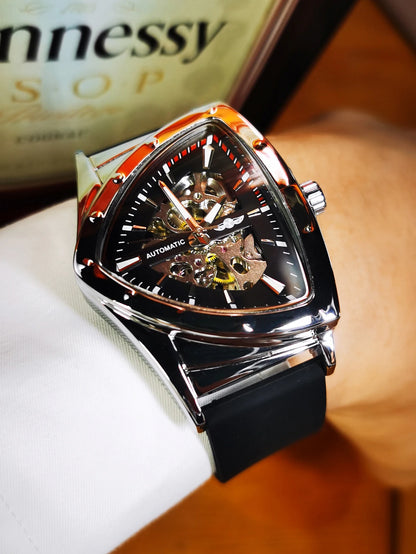 WINNER muški automatski sat, trokutasti skeletni dizajn, luminescentne kazaljke, gumeni remen, vojni stil, luksuzni mehanički sat
