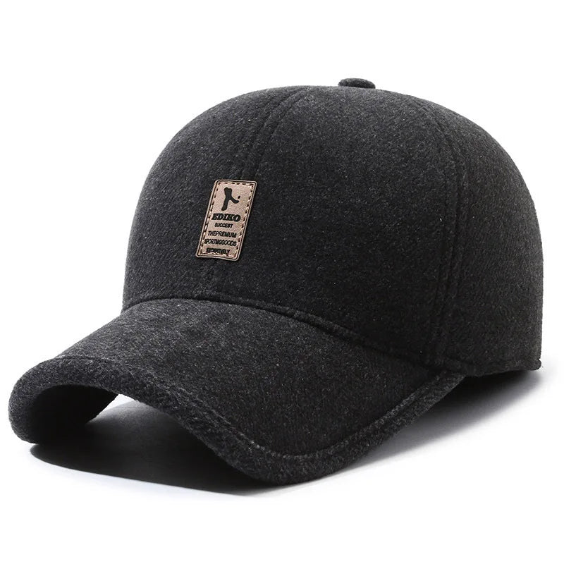 Winter Baseball Cap Warm Windproof Thickened Woolen Knitted Ear Protection Cap Men Adjustable Outdoor Sport Running Earflap Hat