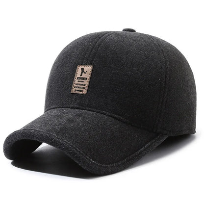 Winter Baseball Cap Warm Windproof Thickened Woolen Knitted Ear Protection Cap Men Adjustable Outdoor Sport Running Earflap Hat
