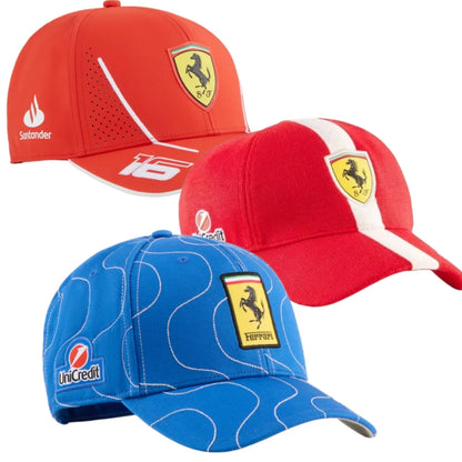 2025 Ferrari Monza Special Edition Blue Hat, 24 Year Leclerc 16 Hat, 25 Year Chinese GP Hat