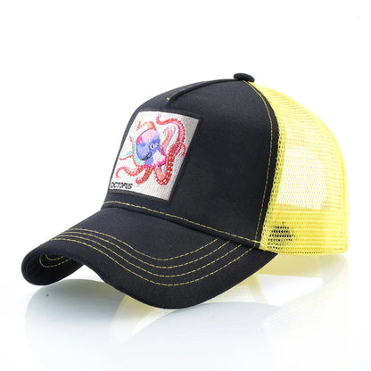 Casquette de baseball unisexe avec écusson pieuvre pour hommes et femmes – Casquettes trucker à fermeture à pression quatre saisons – Casquette de sport décontractée et respirante pour les activités de plein air