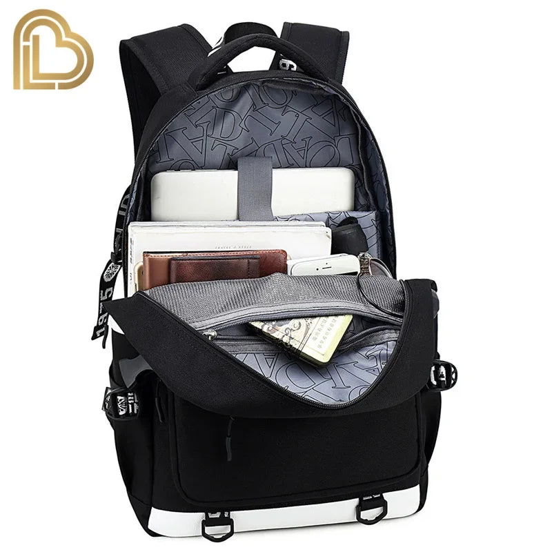 Yule Trooper F-Fortnited Battle Royale Rucksack mit USB-Ladeanschluss, Anime-Figuren, Lern- und Schreibwarenfach für Schüler