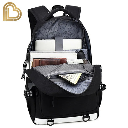 Ultima Knight F-Fortnited Battle Royale Backpack with USB Charging Anime Figures Study Stationery Compartment for Students