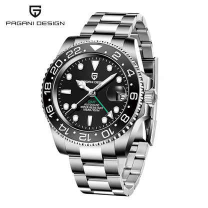 PAGANI DESIGN 40mm GMT Men's Mechanical Watches Rubber Strap Rotating Bezel 100 Waterproof Sports Wristwatch Mens Business Clock