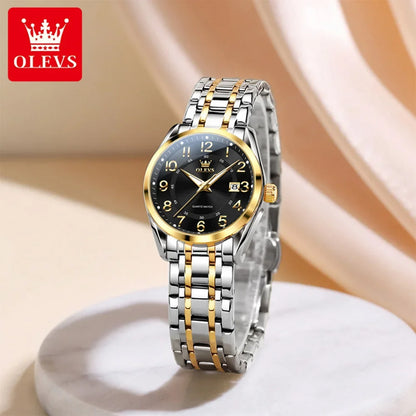 OLEVS Luxury Fashionable Ladies Quartz Watch Waterproof Wristwatch with Arabic Numerals Date Feature And Set Bracelet for Women