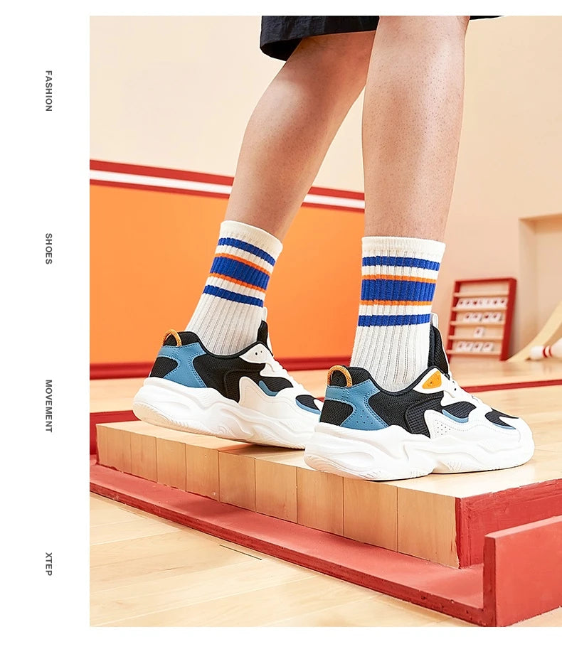 Xtep Casual Shoes For Men Breathable Thick Sole Heightened Lightweight Strong Wrapping Street Style Sports Shoes 977319320047