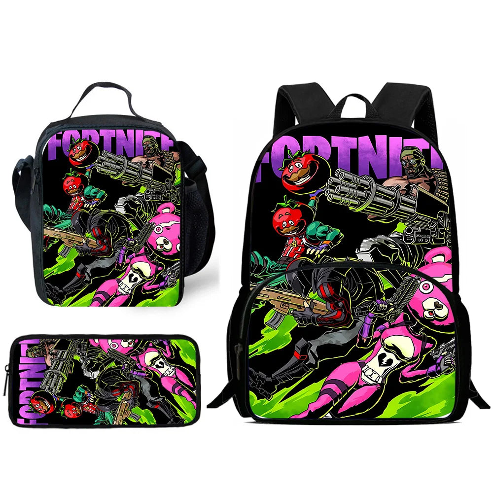 Hot Game Design Child Backpacks Lunch Bag Pencil Case Pupil Large Capacity School Bags For Boy Girl Best Gift F-FortniteS