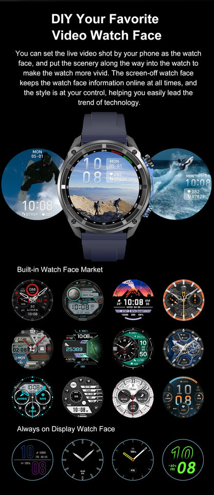 New Men TANK GPS Map Smart Watch Outdoor Compass 1000mAh Large Battery 10ATM Waterproof Bluetooth Call Sports AMOLED Smartwatch