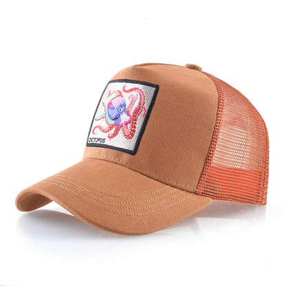 Casquette de baseball unisexe avec écusson pieuvre pour hommes et femmes – Casquettes trucker à fermeture à pression quatre saisons – Casquette de sport décontractée et respirante pour les activités de plein air