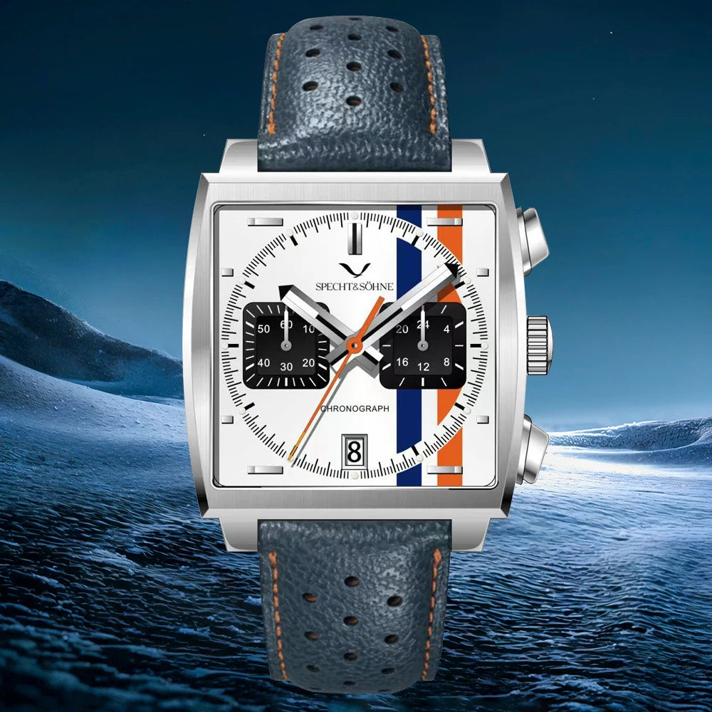 2024 Specht & Sohne New Classic Men's Quartz Watch Blue Color Stainless Steel Japan VK63 Movt Genuine Leather Montre Homme 39MM