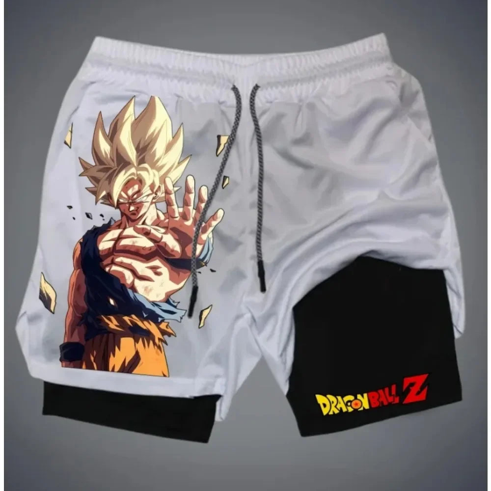 Аниме „Dragon Ball“ – летни шорти 2-in-1 Сайян 4 ретро стил Y2K за плаж, бързосъхнещи, дишащи, подходящи за бавно бягане, модни шорти