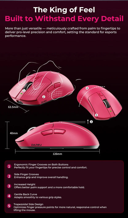 DAREU draadloze gamingmuis 8khz polling rate AIM-750 (3950) 30000 DPI tri-mode gamermuis 60g met oplaadstation