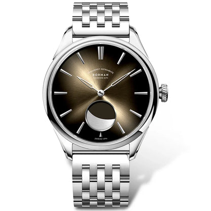 BORMAN 41.5mm 5ATM Waterproof Mechanical Watches Moon Phase Luxury Designer Men Dress Automatic Wristwatch