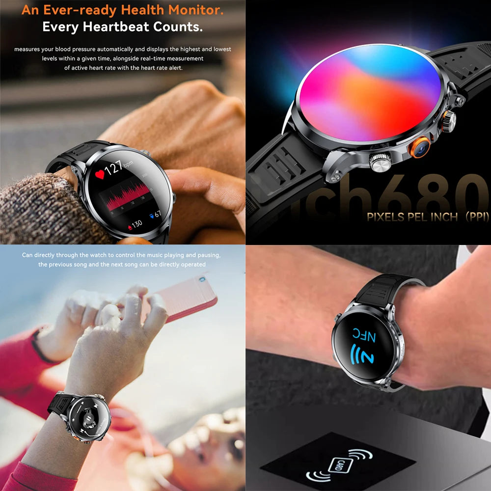 8GB+128GB RAM 5G/4G Smart Watch 1.95 inch AMOLED 1880mah Battery 500W Camera GPS WIFI Google APP Download Smartwatch Android 9.0