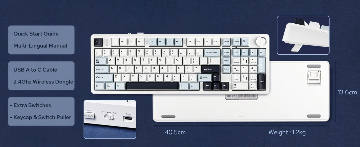 AULA F99 PRO 96% Layout Hot-Swappable Gasket-Mounted Wired/Bluetooth/2.4GHz Wireless Mechanical Keyboard for Mac/Win