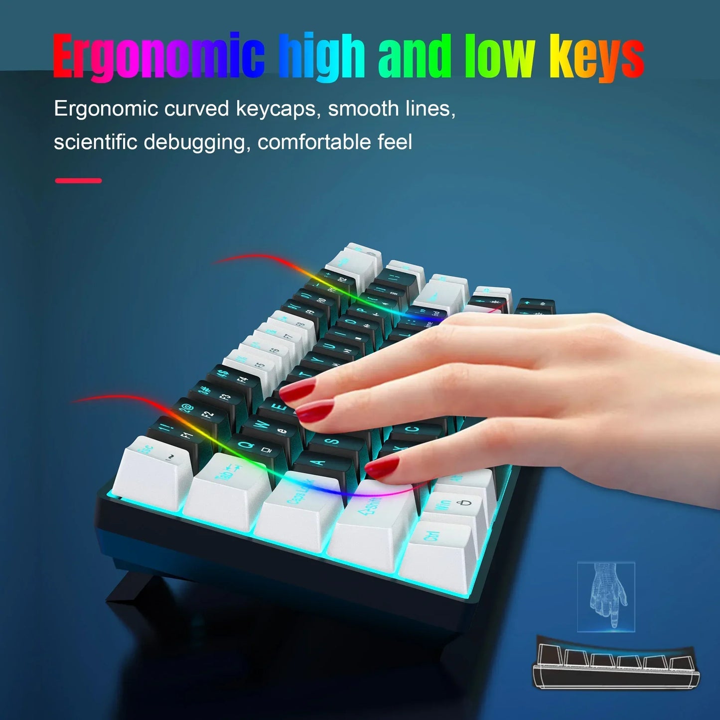 Glo 68 Keys Mechanical Keyboard Ergonomics RGB Backlit LED Hot Swappable Blue Switch Gaming Keyboard for PC Laptop Office