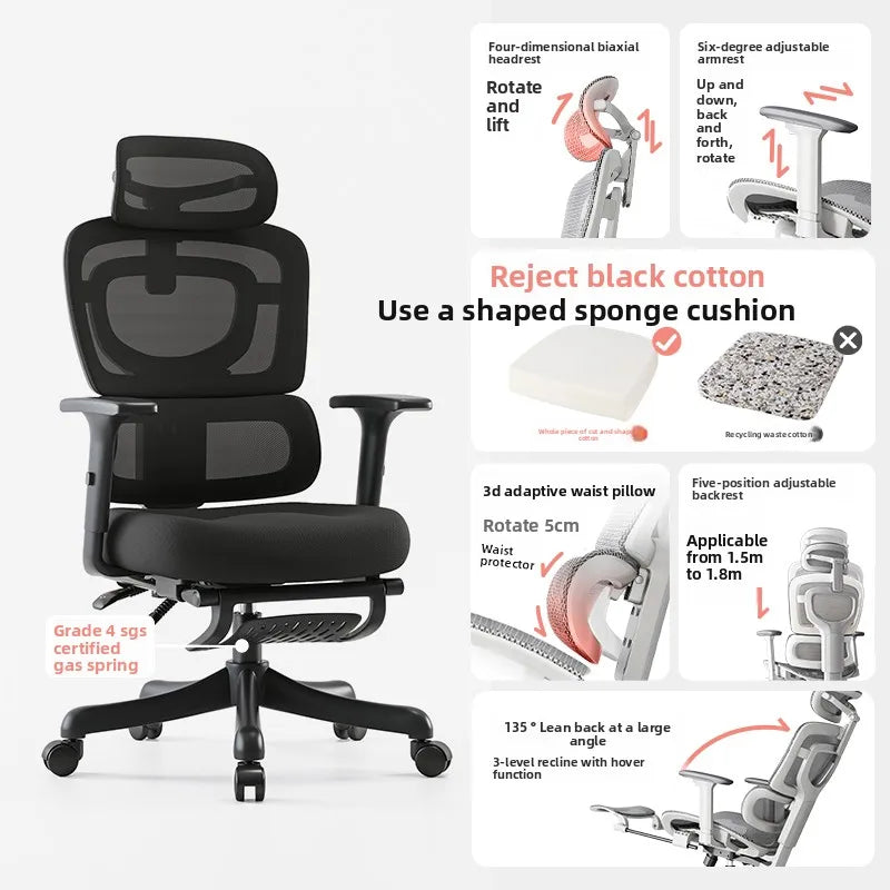 Ergonomic Office Chair Comfortable  Long Sitting Home Gaming Computer Recliner Nap Chair Adjustable Height Lumbar Support Swivel