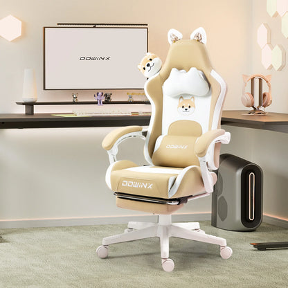 Cute Gaming Chair with Cat Ears, Pink Kawaii Ergonomic Gamer Chair with Footrest, Cat Paw Lumbar Support, High Back Computer Gaming Chair