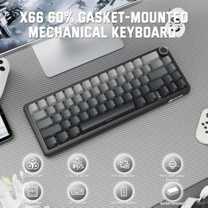 Attack Shark X66 Gasket Wireless Mechanical Gaming Keyboard with Volume Knob RGB Backlit Side Printed PBT Keycaps