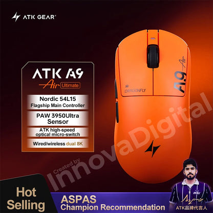 ATK Dragonfly A9 Ultimate bezdrátová herní myš A9 Air PAW3950 ultralehká ergonomická e-sportovní myš pro hráče FPS CSGO A9 Ultra