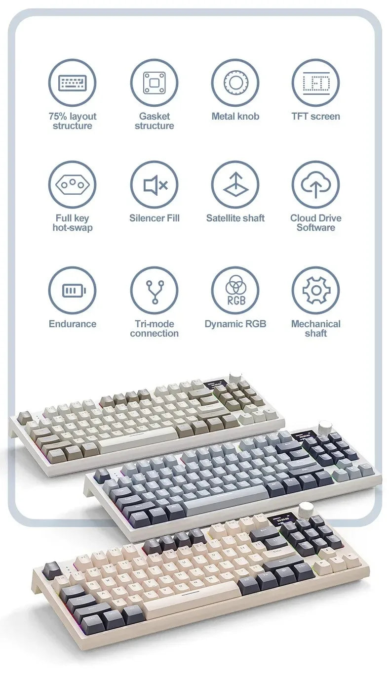 Attack Shark K86 Wireless Mechanical Keyboard, TFT Display, Metal Knob,RGB Backlit, Hot-Swappable, Bluetooth for Gaming & Office