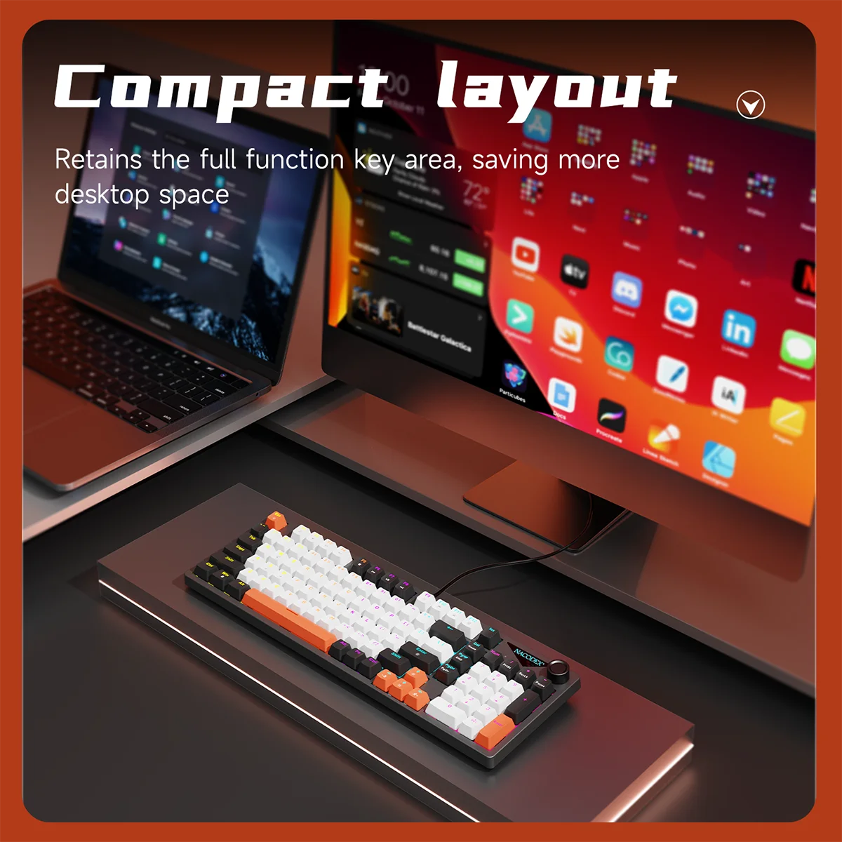 AJAZZ NK98 Wired Mechanical Keyboard: Full-Key Hot-Swap, 98-Key Layout for Precise Performance; Wired, Stable Control, Multi-System Compatibility; Windows Vista/XP/7/8/10/17, Mac: Wired connection for stable control and low l