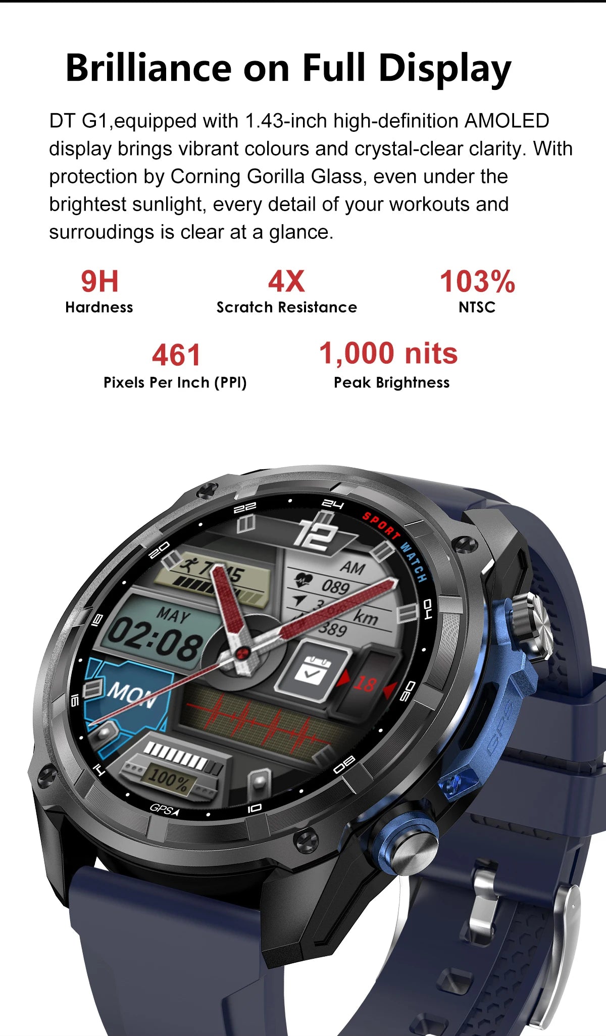 New Outdoor Precise GPS Map GNSS Smart Watch Men 10TM Waterproof 1000mAh Battery 170+Sport Mode Bluetooth Call AMOlED Smartwatch