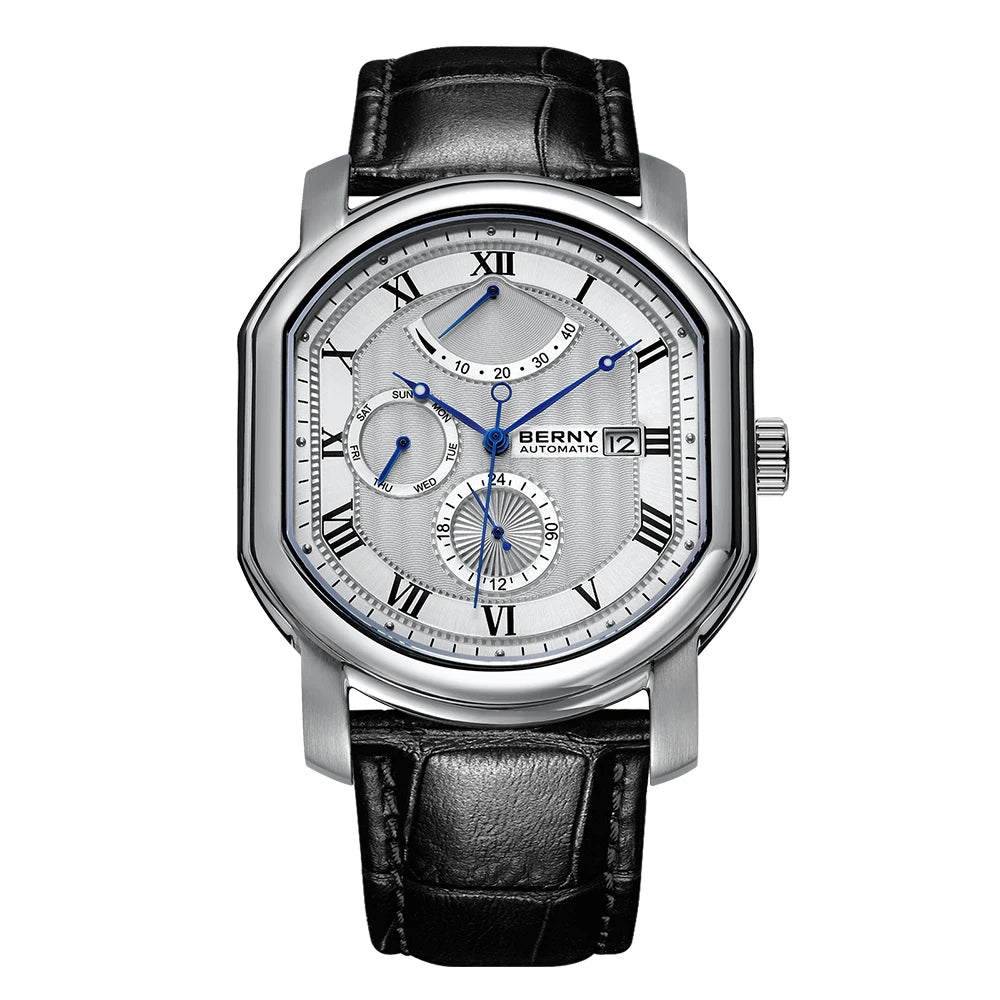 BERNY Men's Mechanical Watch, Top Accuracy, Automatic Wristwatch, Luxury Male Clock, Sapphire, Self-Winding, Waterproof