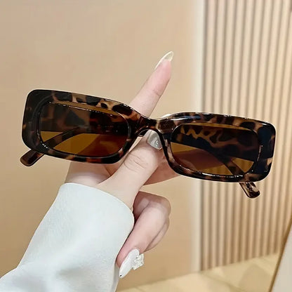 1Pc/2Pcs Fashion Rectangular Glasses Pc Lenses Retro and Trend Suitable for Beach, Outdoor Activities and Street Style Unisex