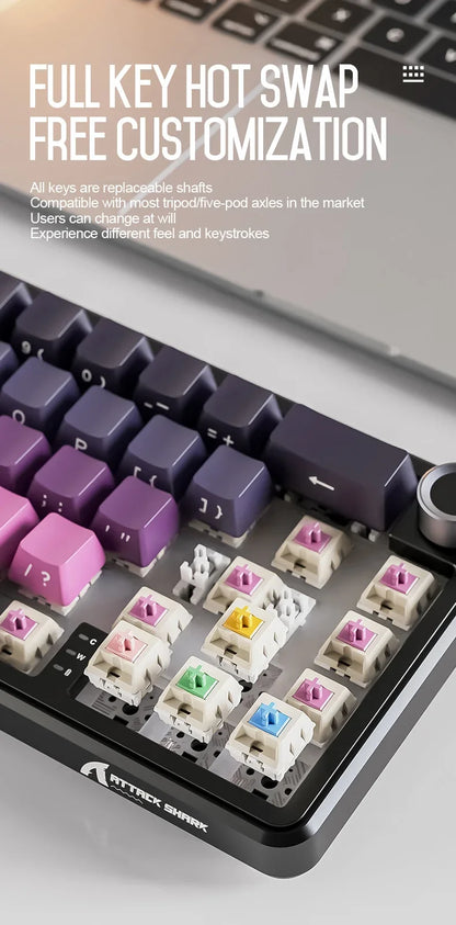Attack Shark X66 Wireless Mechanical Keyboard 65% Compact Layout RGB Backlight Gasket Hot Swap Bluetooth USB-C PBT Large battery