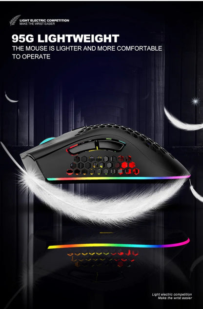 BM600 Rechargeable Wireless Gaming Mouse, 2.4G RGB Honeycomb Gaming Mouse with 12000 DPI, 7 Programmable Buttons, USB Gaming Mouse for PC & Laptop