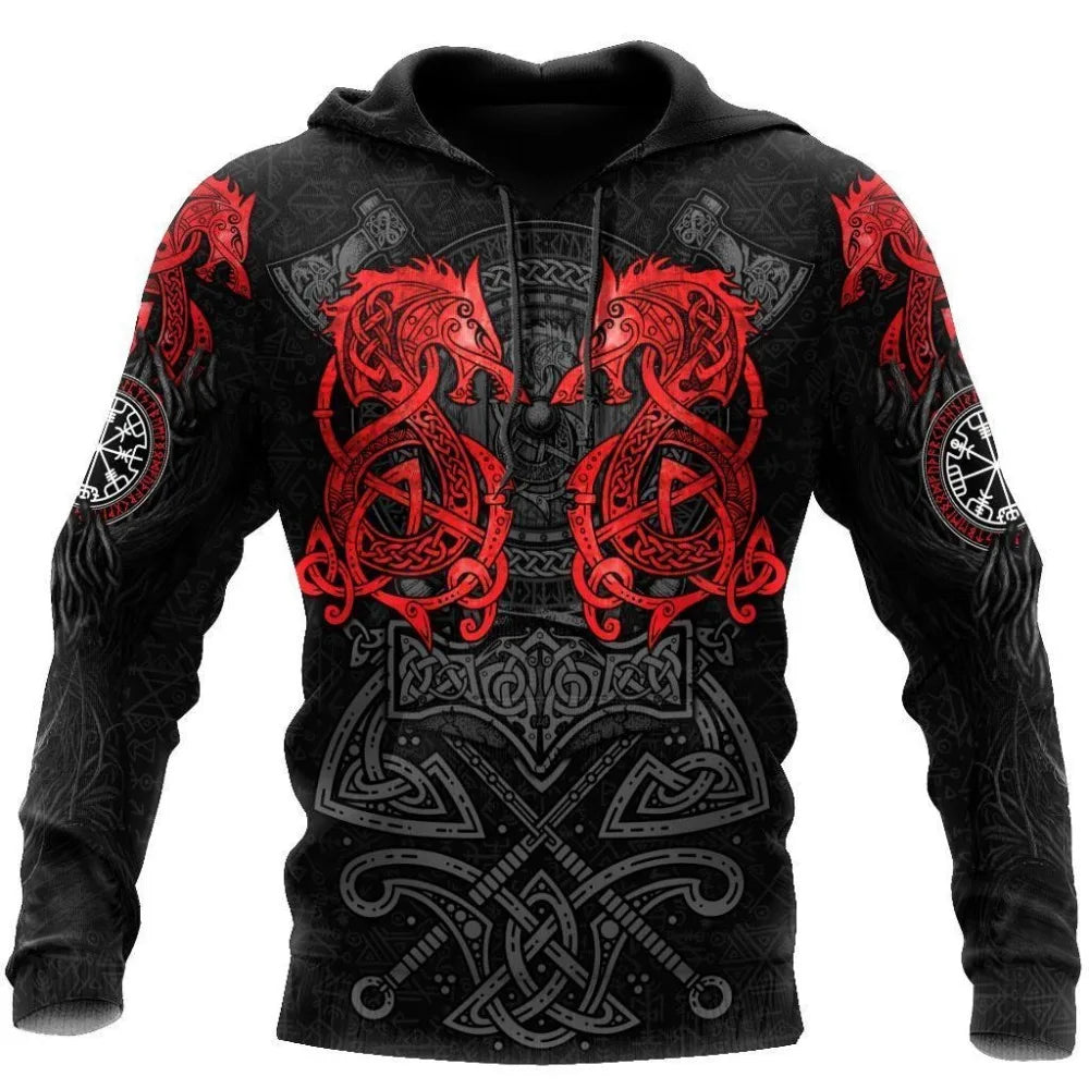 Oversized Tattoo Skeleton Cross Terror Red – męska bluza z kapturem z nadrukiem 3D, dresy codzienne Raven Bad Wolf – odzież z motywami zwierzęcymi
