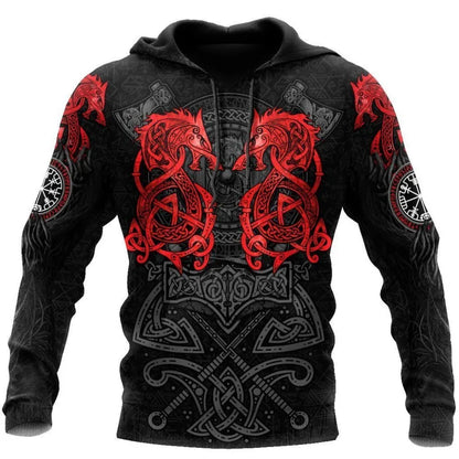 Oversized Tattoo Skeleton Cross Terror Red – męska bluza z kapturem z nadrukiem 3D, dresy codzienne Raven Bad Wolf – odzież z motywami zwierzęcymi