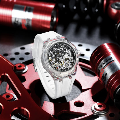 White Double Tourbillon Men Watches Luxury Automatic Mechanical Watch Rubber Sports Casual Sports Military Waterproof Clock