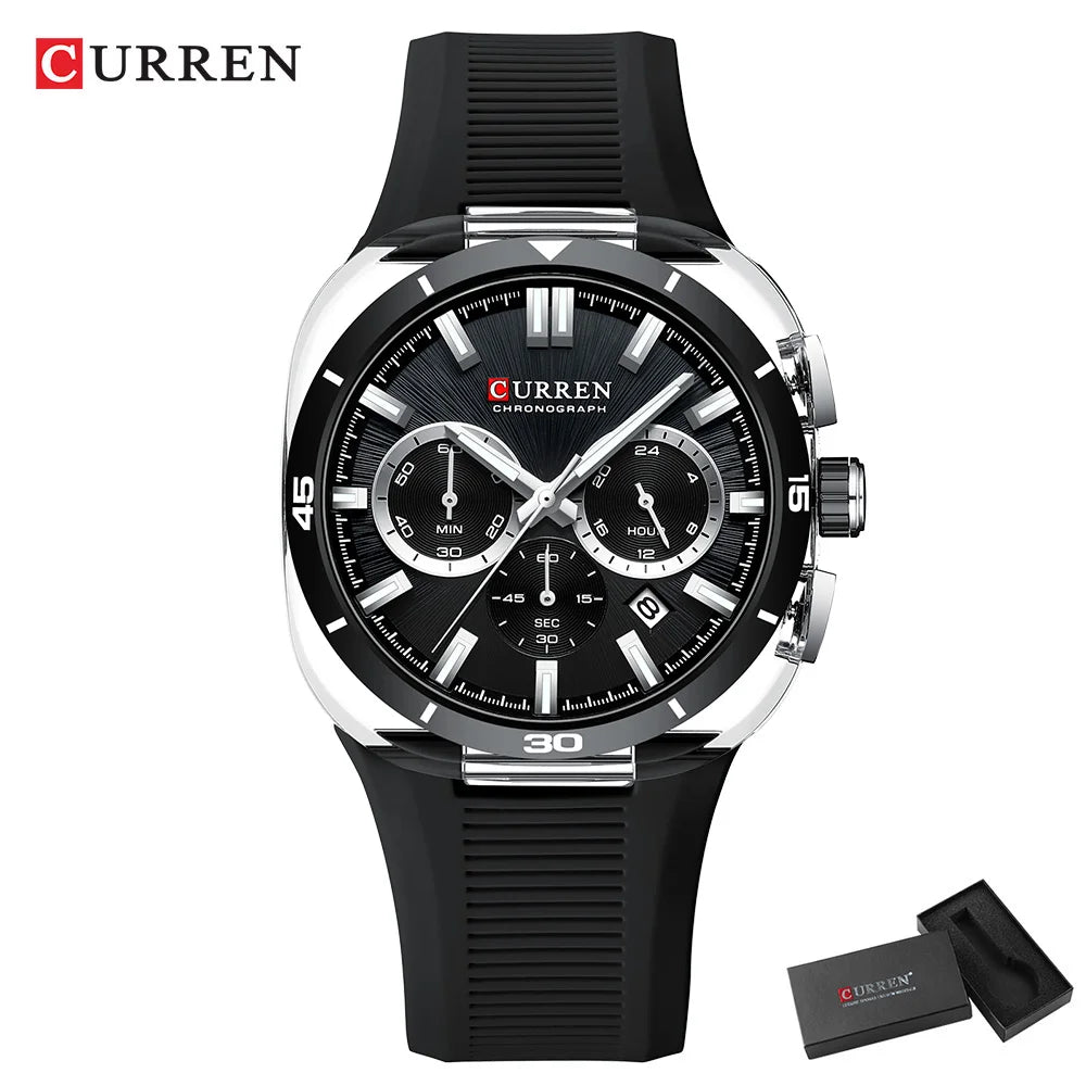 Orologio da uomo CURREN – Nuovo modello di lusso al quarzo, cinturino in silicone, stile sportivo, multifunzione, impermeabile, luminescente, con datario e cronometro.