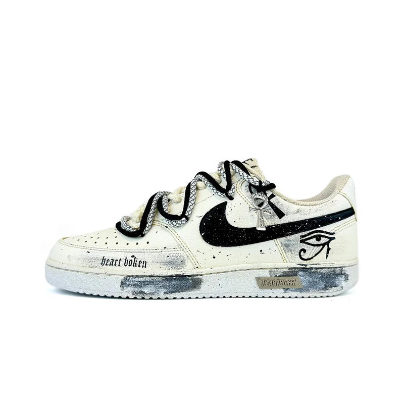 Personalizované tenisky Nike Court Vision 1 Low „Eye of God 2.0“ s efektem opotřebení a rozstříknutým vzorem – pánské tenisky na skateboarding