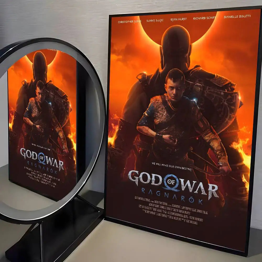 Classic pop God of War Ragnarok poster art HD canvas advanced aesthetic Printing Paper Wall Art for Living Room Home Decor