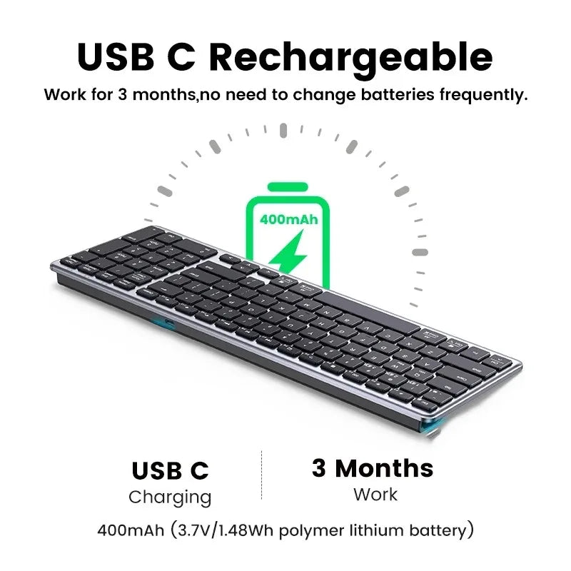 Wireless Keyboard Bluetooth 5.0 Receiver 2.4G English 102 Keycaps For MacBook iPad USB C Rechargeable Keyboard PC Accessories