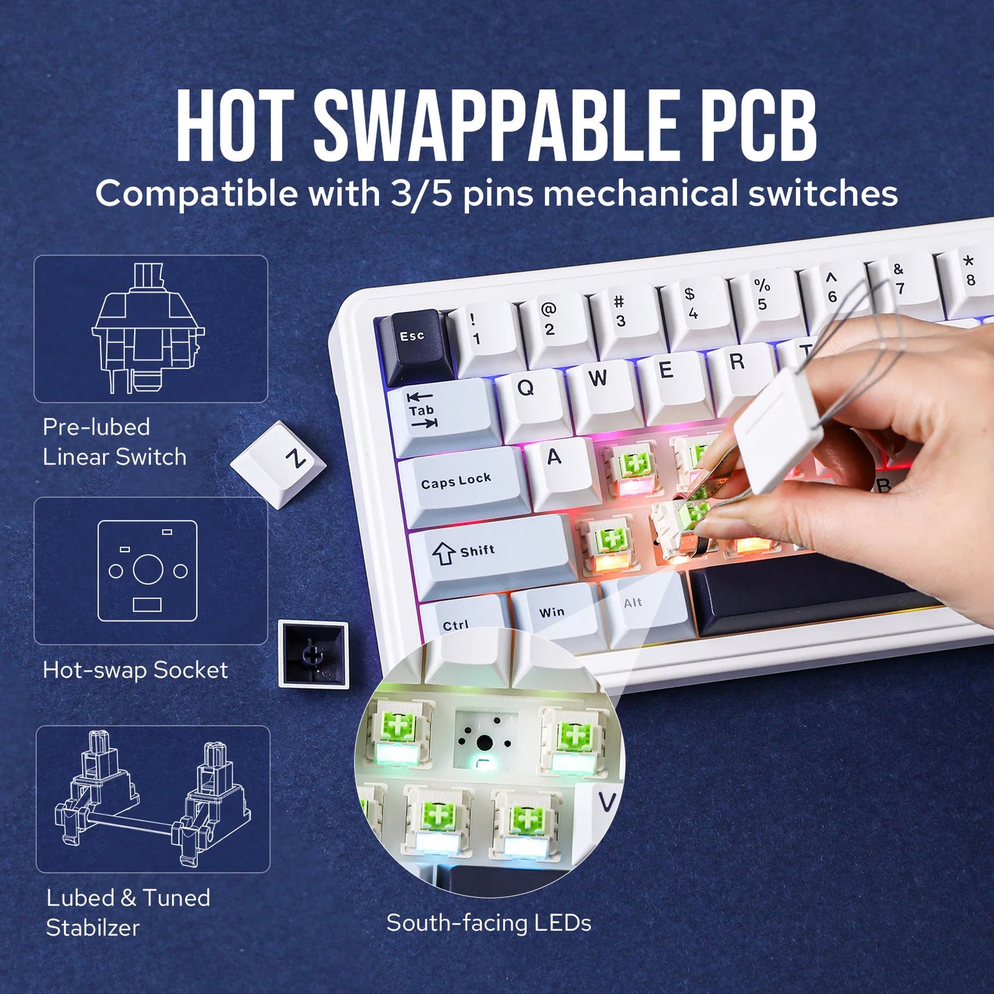 EPOMAKER x AULA F65 65% Layout Hot-Swap Gasket-mounted Wired/Bluetooth/2.4G Wireless Mechanical Keyboard for Mac/Win